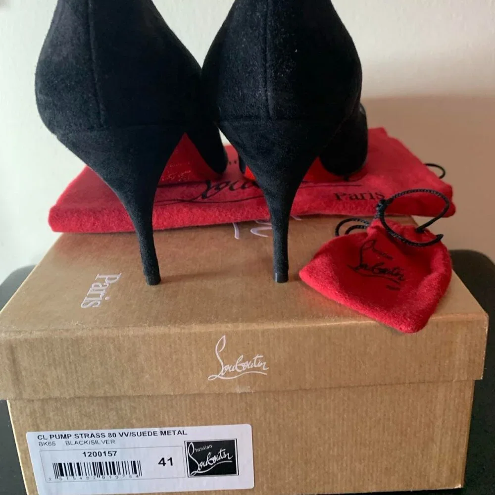 NWB CHRISTIAN LOUBOUTIN CL 80 Swarovski crystal-embellished suede pumps - Picture 6 of 8